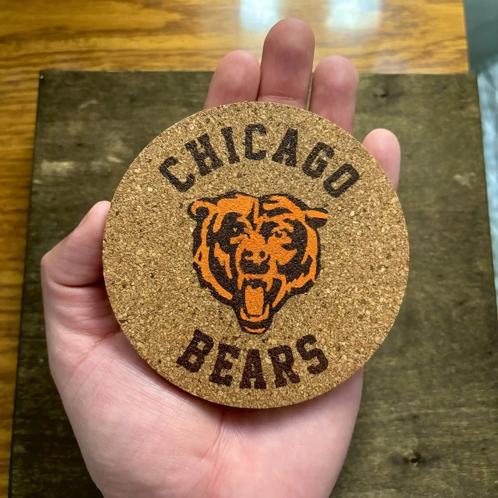 Chicago Bears Logo Laser Engraved Painted Cork Coaster